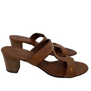 Henry Cuir Womens Brown Laser Cut Heel Leather Sandals Size 39 USA 9